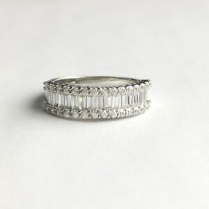White Sapphire half eternity band ring in Sterling Silver size 8